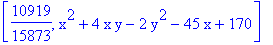 [10919/15873, x^2+4*x*y-2*y^2-45*x+170]